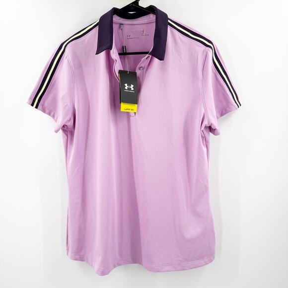 Under Armour Tops - Under Armour Golf Polo Size Large UPF 30 Athletic Short Sleeve NWT Purple Stripe